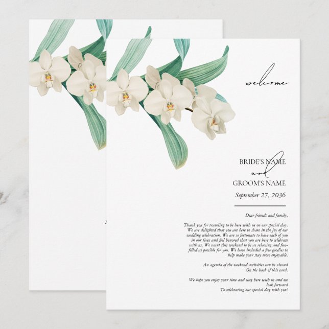 Programa Itinerário de Casamento Floral Orquídeas Brancas e (Frente/Verso)