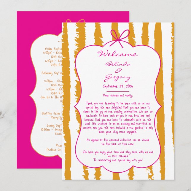 Programa Itinerário de Casamento Manuscrito com Listras Cap (Frente/Verso)