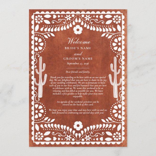 Programa Itinerário de Casamento Mexicano Papel Picado Boda (Frente)