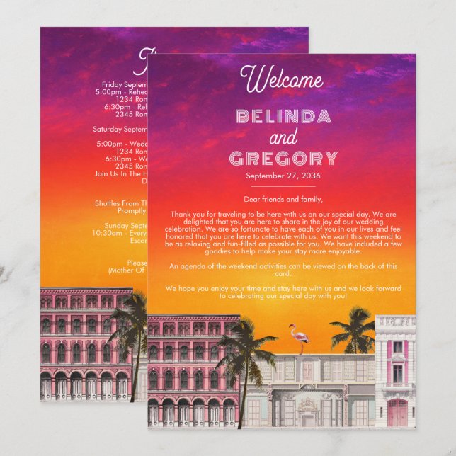 Programa Itinerário de Casamento Miami Beach Rainbow Row (Frente/Verso)