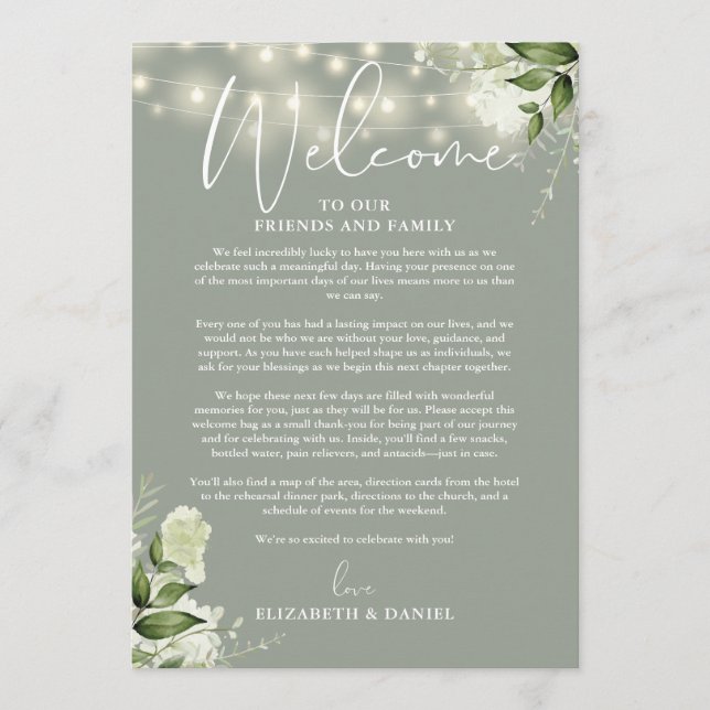 Programa Itinerário de Fim de Semana de Casamento Sage Verd (Frente)