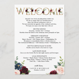 Programa Itinerário do Casamento Burgundy - Bachelorette Be