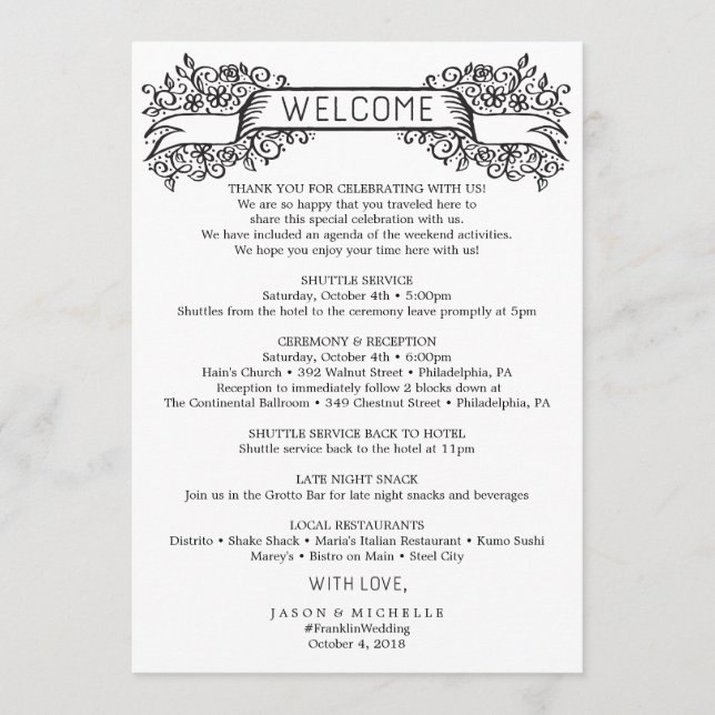 Programa Itinerário do Casamento Decorativo - Boas-vindas (Frente)