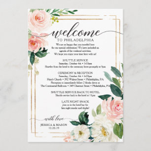 Programa Itinerário do Casamento Floral Blush - Boas-vindas