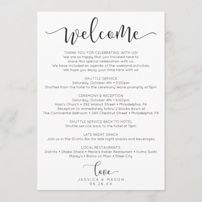 Programa Itinerário do Casamento Rustic Script - Boas-vinda (Frente)