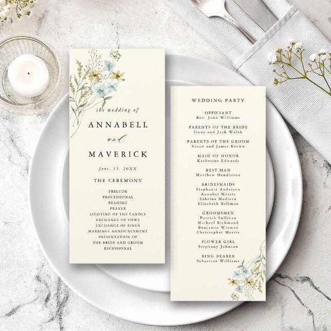 Programa Ivory Delicate Wildflower Modern Boho Wedding (Front & Back)