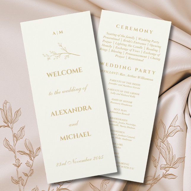 Programa Ivory Monograma Botânico Casamento Minimalista  (Criador carregado)