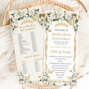 Programa Ivory White Floral Quinceañera Ordem dos Acontecim