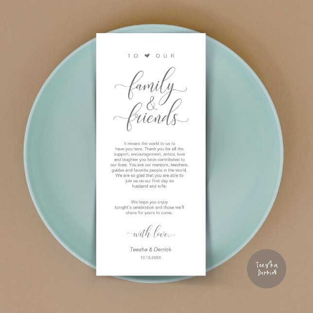 Programa Jantar Definição Obrigado, Placa Cinza Escura (Dinner Place Setting Thank You Card, Modern Classy Wedding, in Dark Grey)