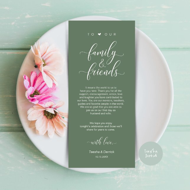 Programa Jante Place Setting Obrigado, Sage Green Card (Dinner Place Setting Thank You Card, Modern Classy Wedding, in Sage Green)