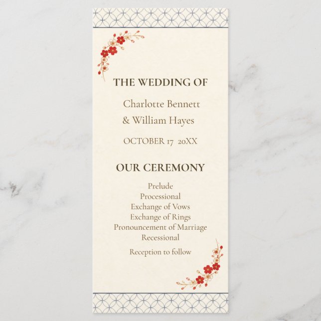 Programa Japanese Sakura Shippo Wedding Program (Frente)