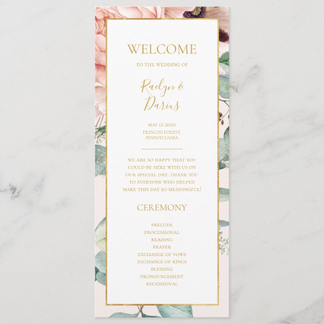 Programa Jardim Floral Elegante Blush | Pastel Wedding (Frente)