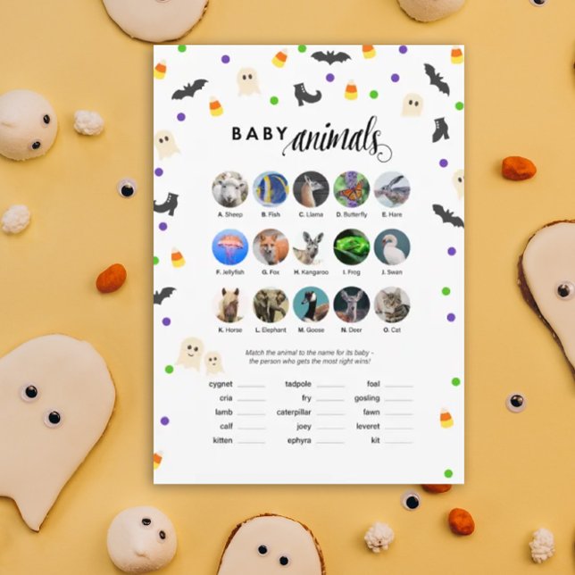 Programa Jogo de chá de fraldas do tema das bruxas (Baby Animals!  Halloween inspired baby shower game for October baby showers.)