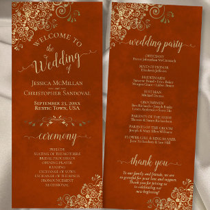 Programa Lace Dourado Elegante no Casamento Laranja de Ferr