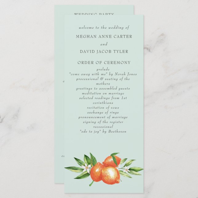 Programa Laranja Blossomo Citrus Botanical Wedding (Frente/Verso)
