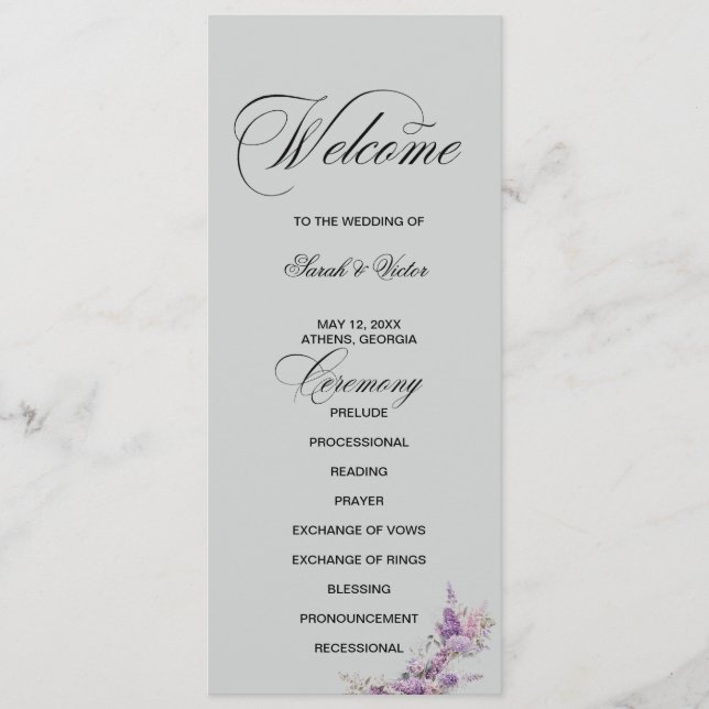 Programa Lilac floral Elegant double side program card  (Frente)
