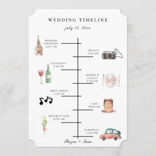 Programa Linha do tempo de casamento ilustrada por aquarela
