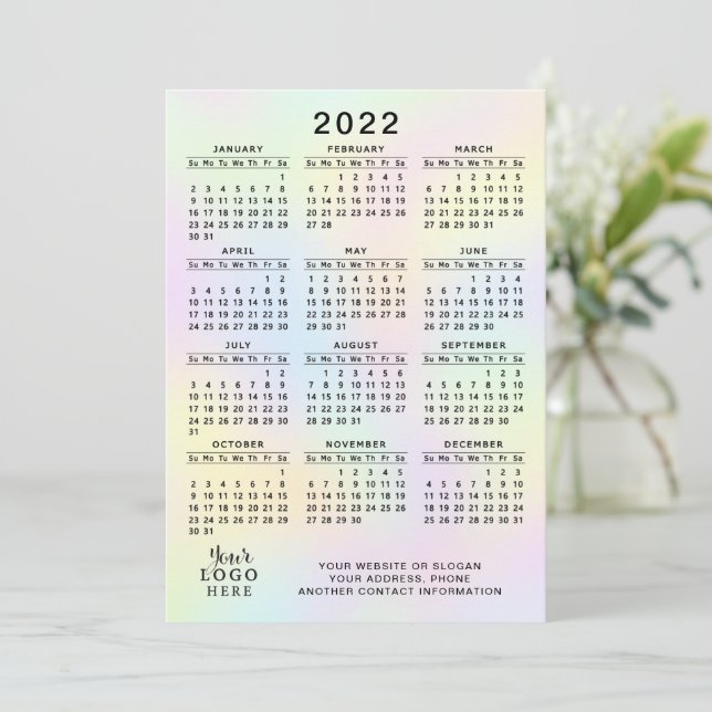 Programa Logotipo comercial do Calendário 2022 Pastel Holog (Em pé/Frente)