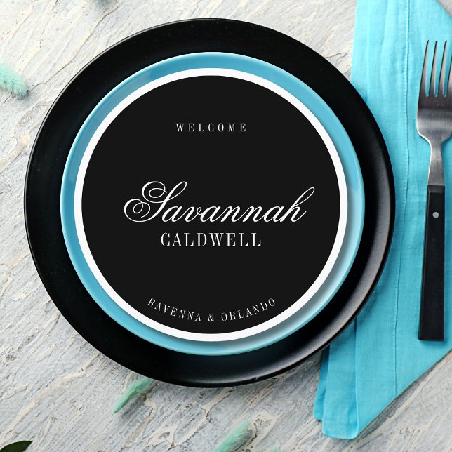 Programa Lugar de convidado de casamento formal preto e bra (Criador carregado)