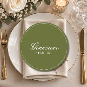 Programa Lugar de convidado de casamento redondo verde oliv