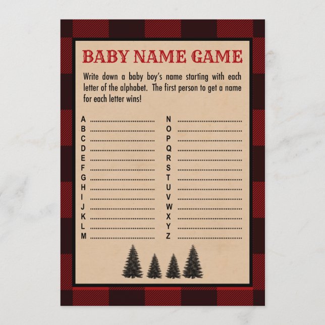 Programa Lumberjack Baby Name Chá Game Red Xadrez (Frente)