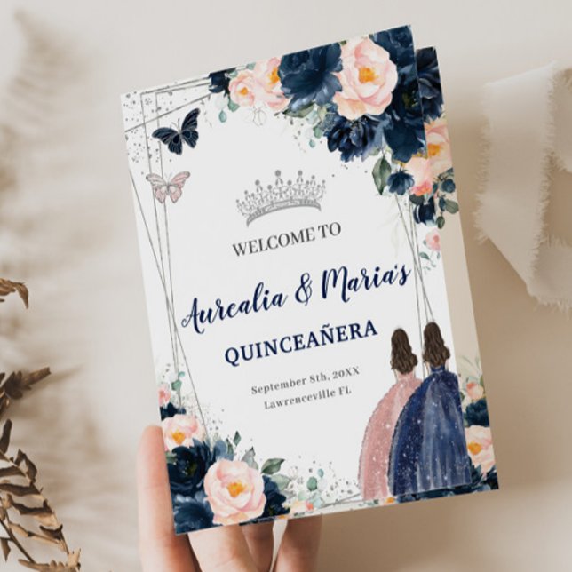 Programa Marinho Azul Blush Gêmeas Florais Princesa Quincea (Criador carregado)