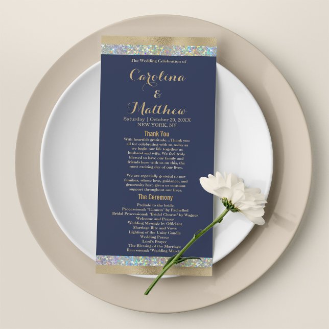 Programa Marinho azul dourado, brilho holográfico de prata (Navy blue gold silver holographic glitter Program)