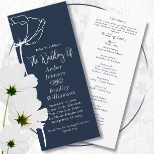 Programa Marinho Azul Fundo Branco Floral Simples Casamento