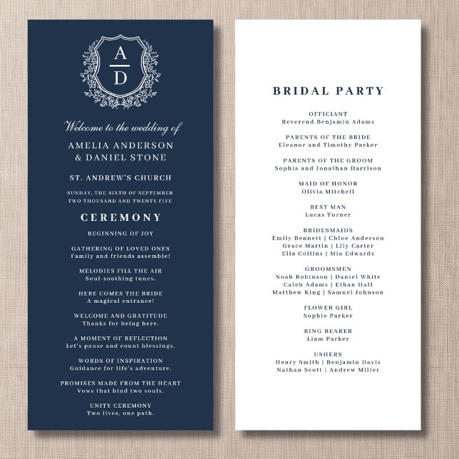 Programa marinho Azul Monograma Crest Casamento (Criador carregado)