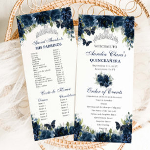 Programa Marinho Blue Floral Silver Quinceañera Ordem do Ev