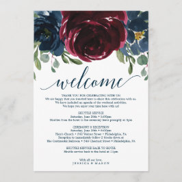 Programa Marinho Burgundy Casamento Bem-Vindo Carta Itinerá