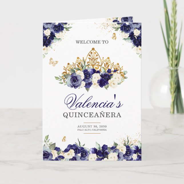 Programa Marinho Royal Blue Floral Tiara Butterfly Quincean (Frente)