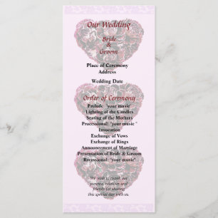 Programa Maroon Carnação Heart Pink Bkgrnd Wedding Progra
