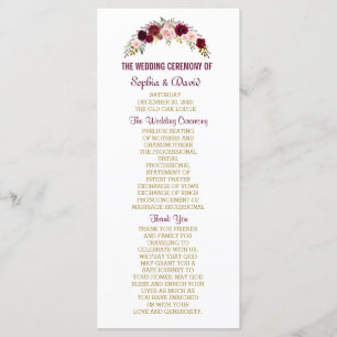Programa Marsala Floral Antlers Marinho Blue Weding Program