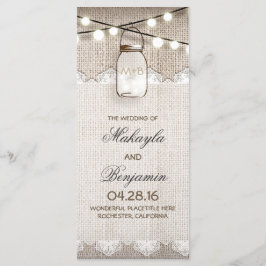 Programa Mason Jar String Lights Burlap Wedding Programs