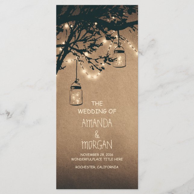 Programa Mason Jar String Lights Tree Wedding Programs (Frente)