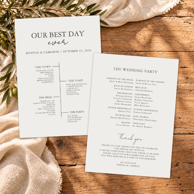 Programa Melhor Dia de Casamento de Todos Cronograma do Pro (modern minimalist best day ever wedding timeline ceremony program for elegant wedding day italy)