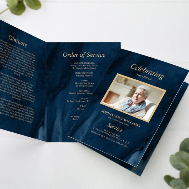 Programa Memorial Funeral Azul e Caligrafia Dourad (Criador carregado)