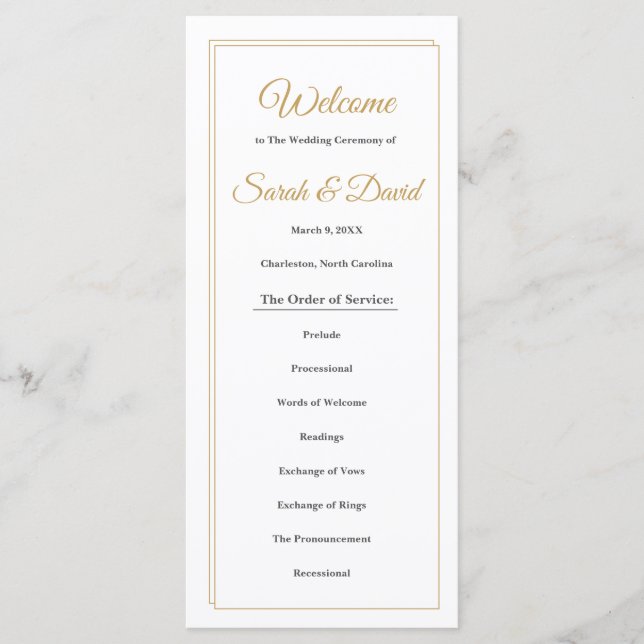 Programa Mimimalist Gold Border Wedding Program (Frente)