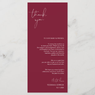 Programa Minimalismo Burgundy Script Colocação Obrigado