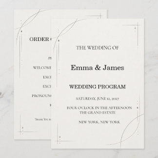 Programa Minimalist Charcoal Line Wedding Ceremony Program