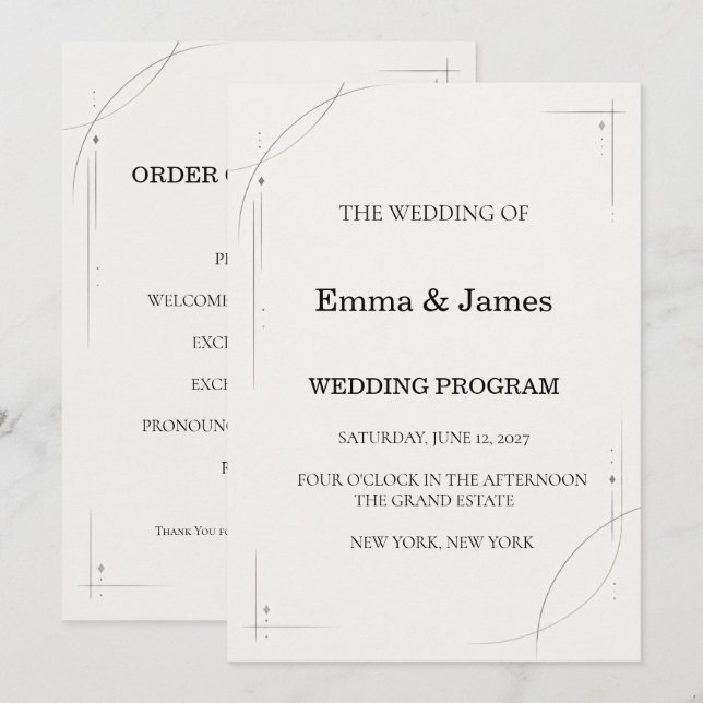 Programa Minimalist Charcoal Line Wedding Ceremony Program (Frente/Verso)