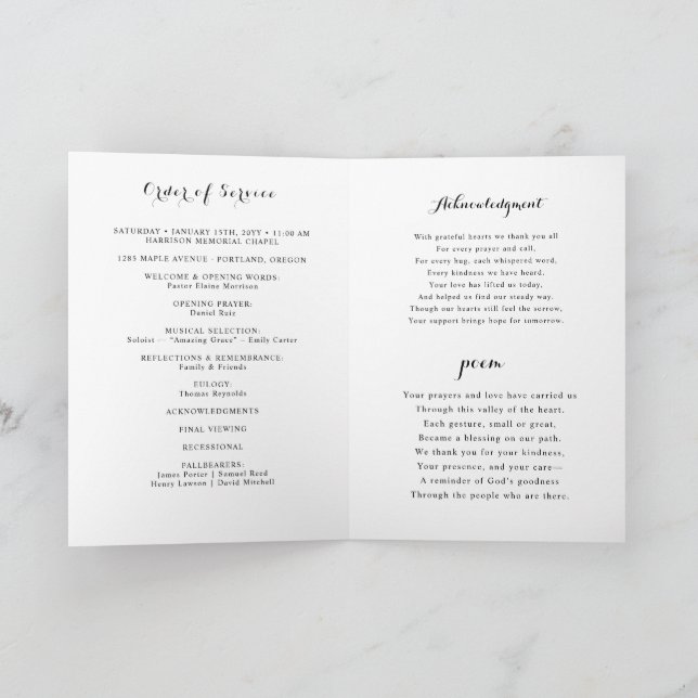 Programa Minimalist Photo Funeral Order of Service Folded  (Interior)