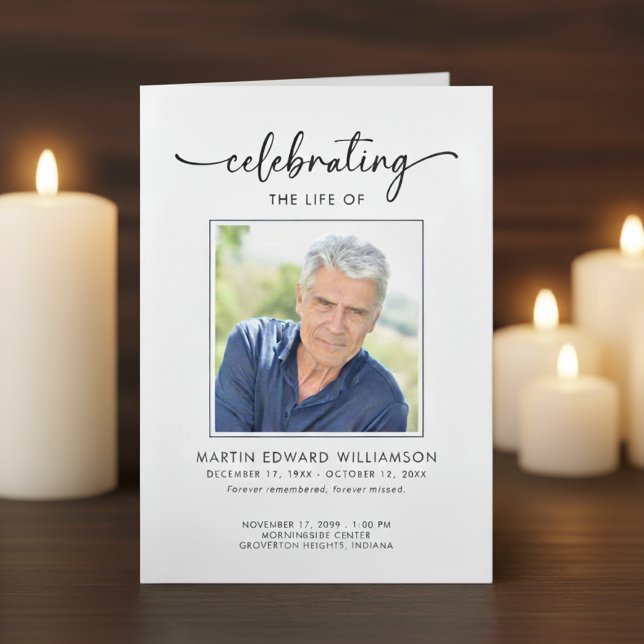 Programa Minimalist Photo Funeral Order of Service Obituary (Criador carregado)