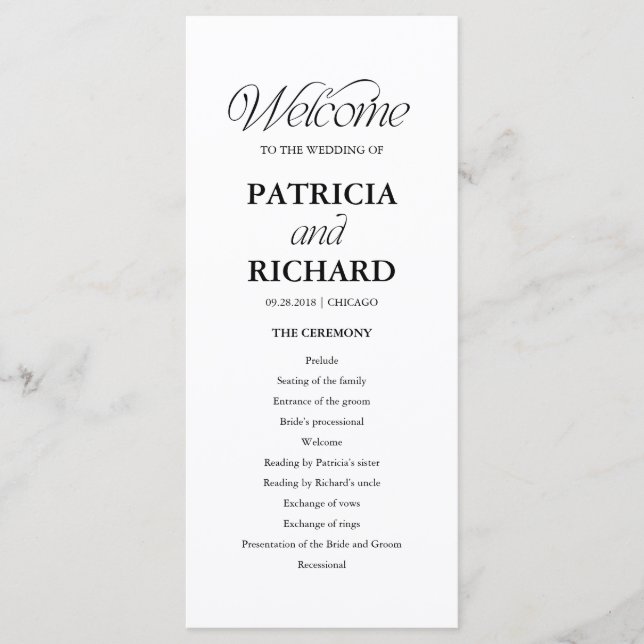 Programa Minimalist Wedding Order of Service Program (Frente)
