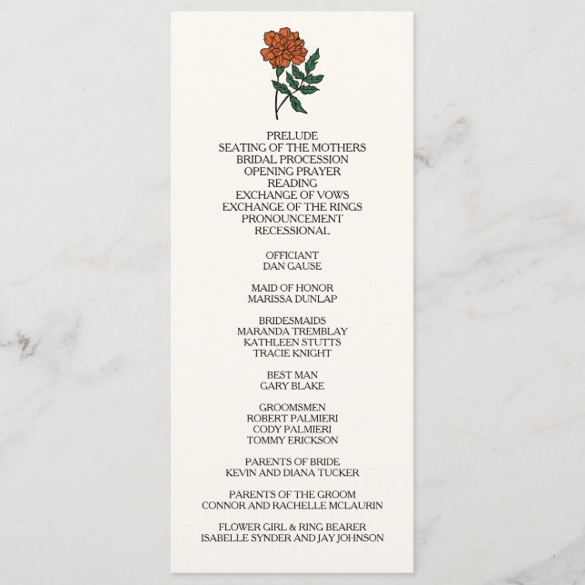 Programa Minimalista Marigold de Casamento (Frente)