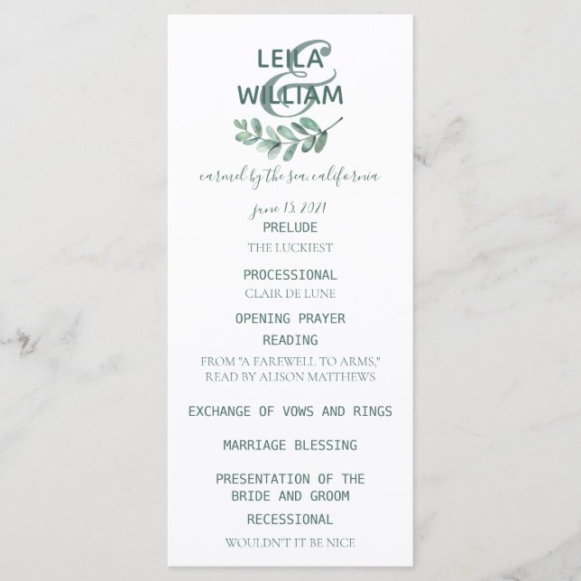 Programa Mint Botanical Elegant Wedding Program (Frente)