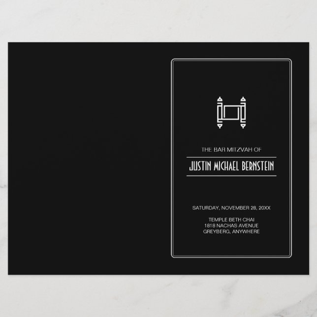 Programa Mitzvah Bar Torah Simples Preto (Frente)