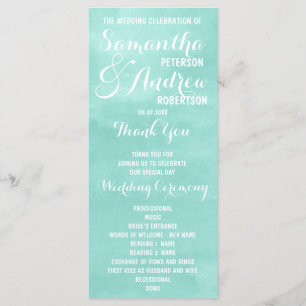 Programa Modern aqua green watercolor Weding Progr