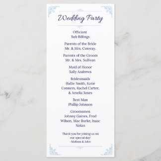 Programa Modern Blue Wedding Program French Country